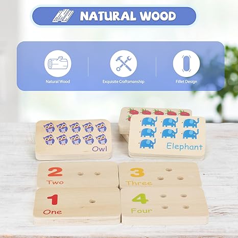 Wooden Montessori Number Blocks for Toddlers, Counting Peg Board